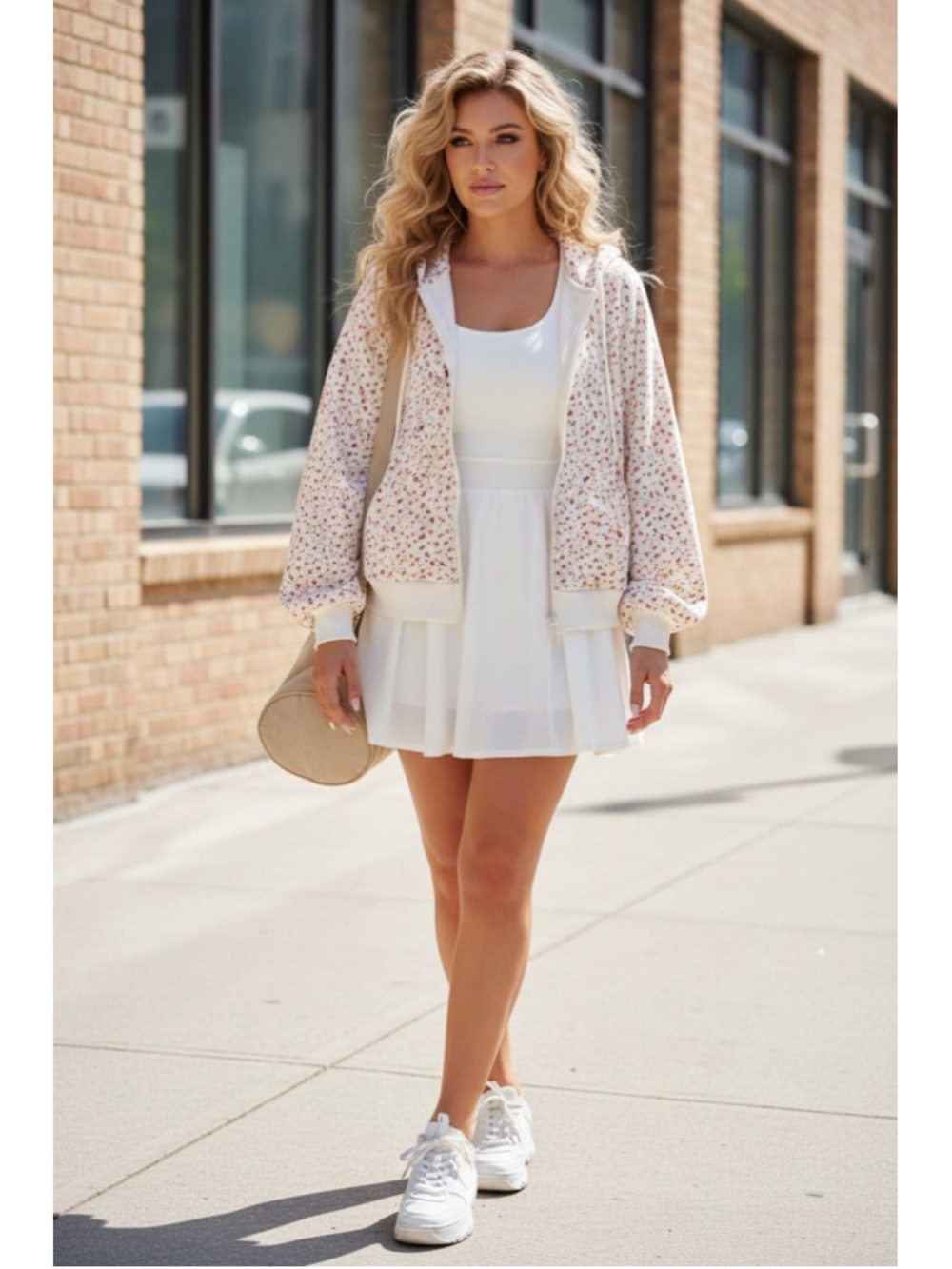 18.) Rose Floral Marshmallow Full Zip Hoodie| Oversized Large| NWT